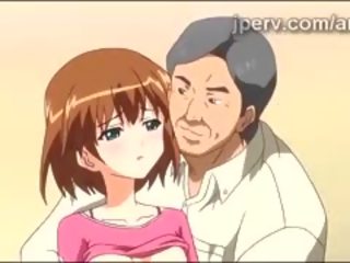 Drobne anime córka dostaje rozbita przez middle-aged duży phallus