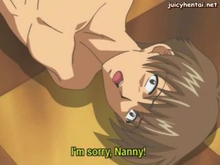 Anime nanny gets milky boobs sucked
