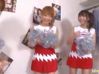 Three big tits japanese cheerleaders sharing penis
