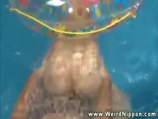 Asian honey getting pussy pounded in pool and loves it