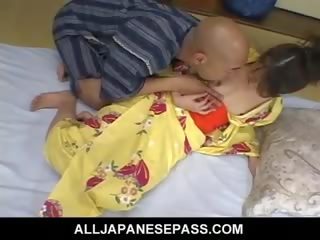 Passionate ripened Japanese Cougar In A Kimono Rides A Hard johnson